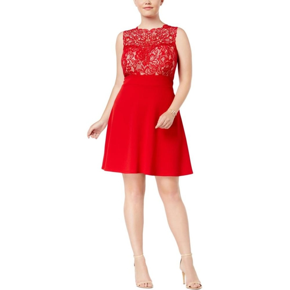 Love Squared Plus Womens Lace Textured Party Dress